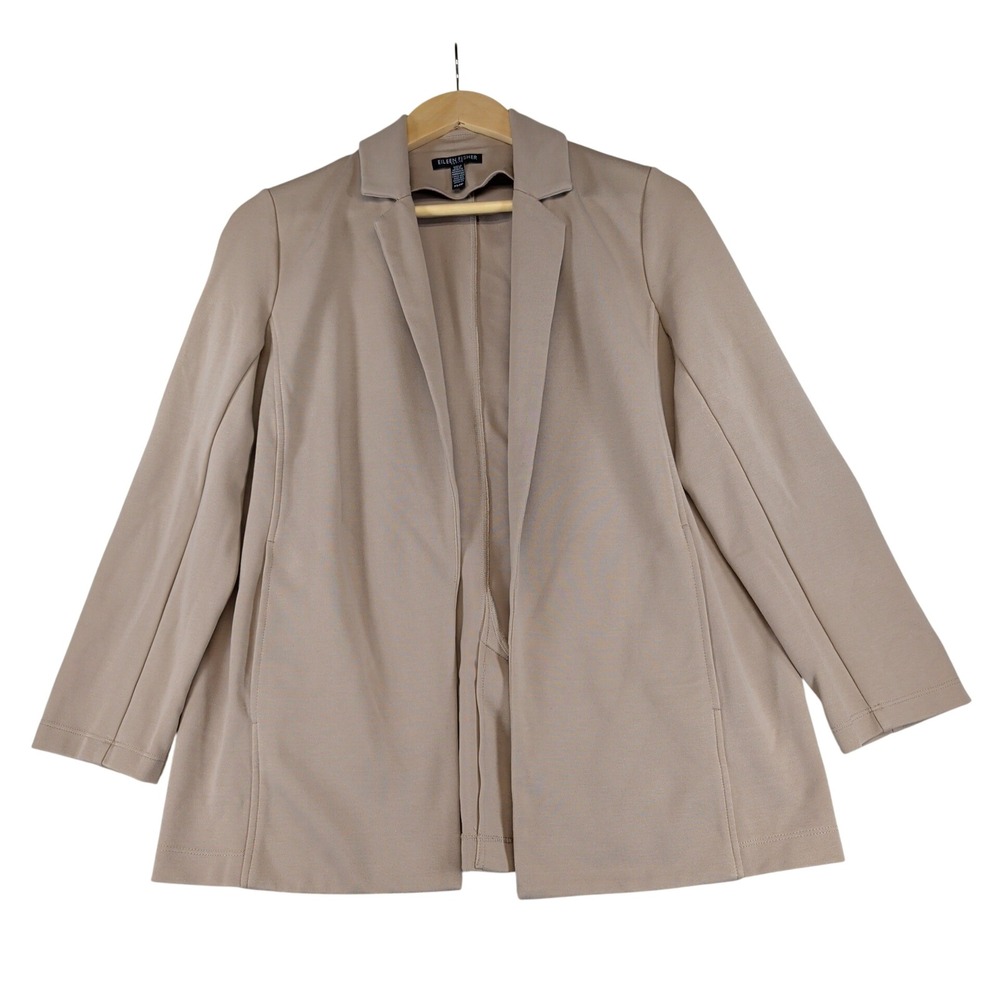 Eileen Fisher Petite PS Tan Lyocell Blend Open Front Longline Blazer Jacket